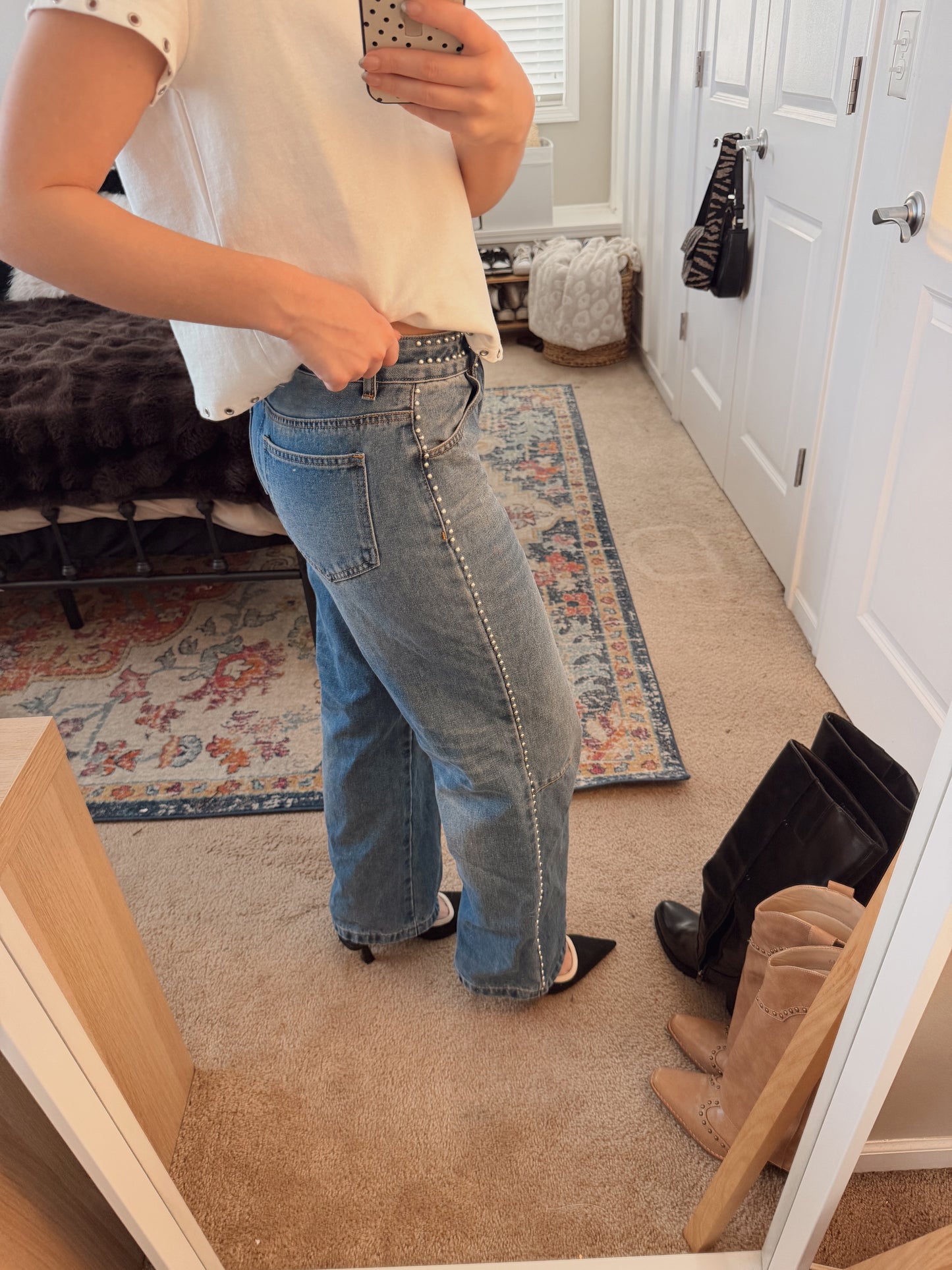 Mid Rise Studded Jeans