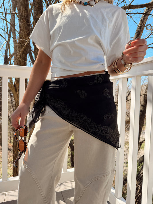 Burnout Paisley Satin Scarf - Black