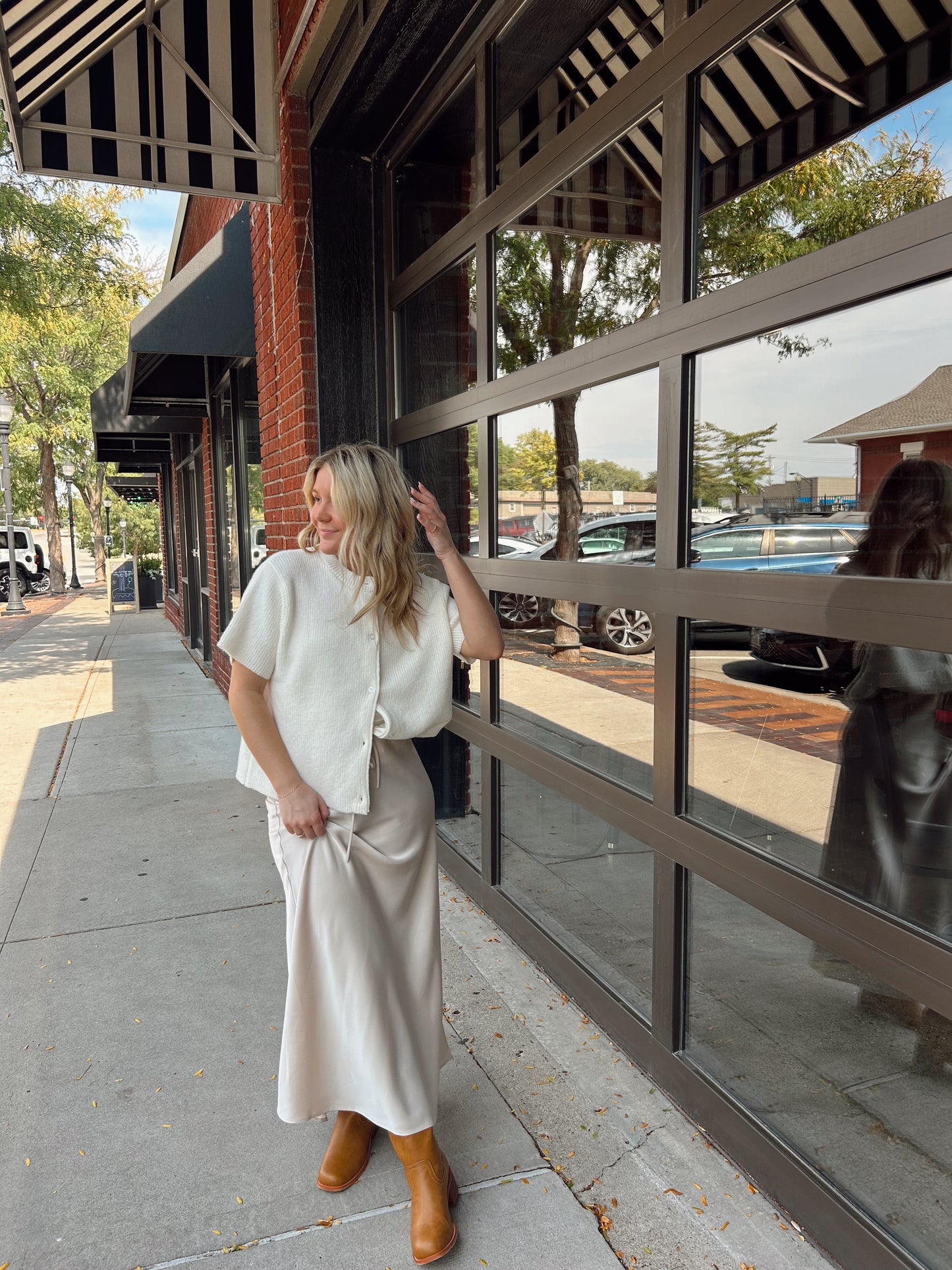 Satin Midi Skirt - Cream