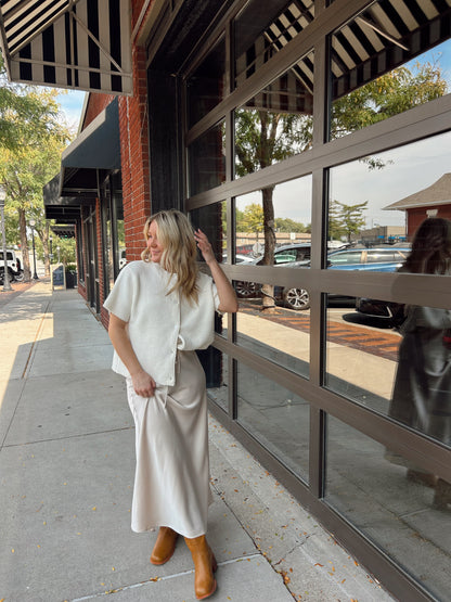 Satin Midi Skirt - Cream