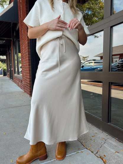 Satin Midi Skirt - Cream