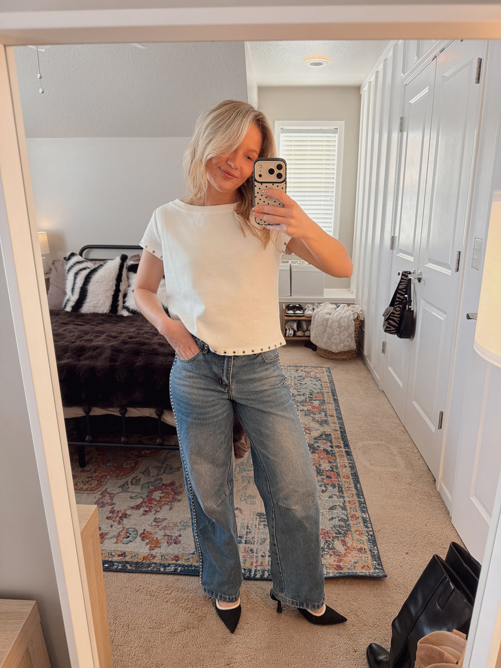 Mid Rise Studded Jeans