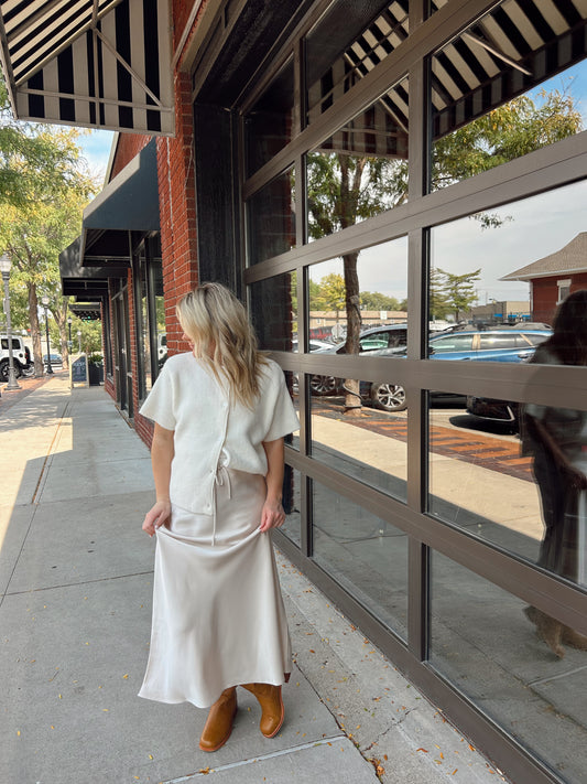 Satin Midi Skirt - Cream