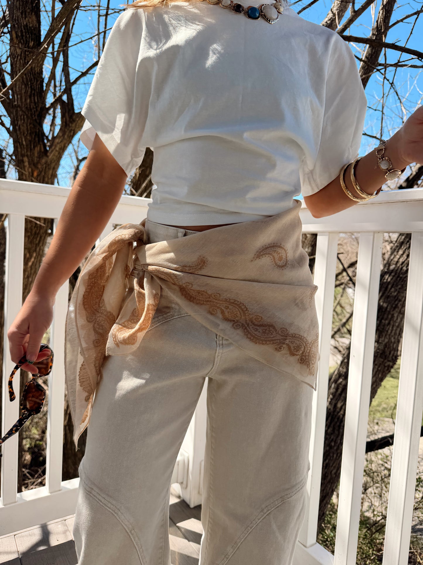 Burnout Paisley Satin Scarf - Cream