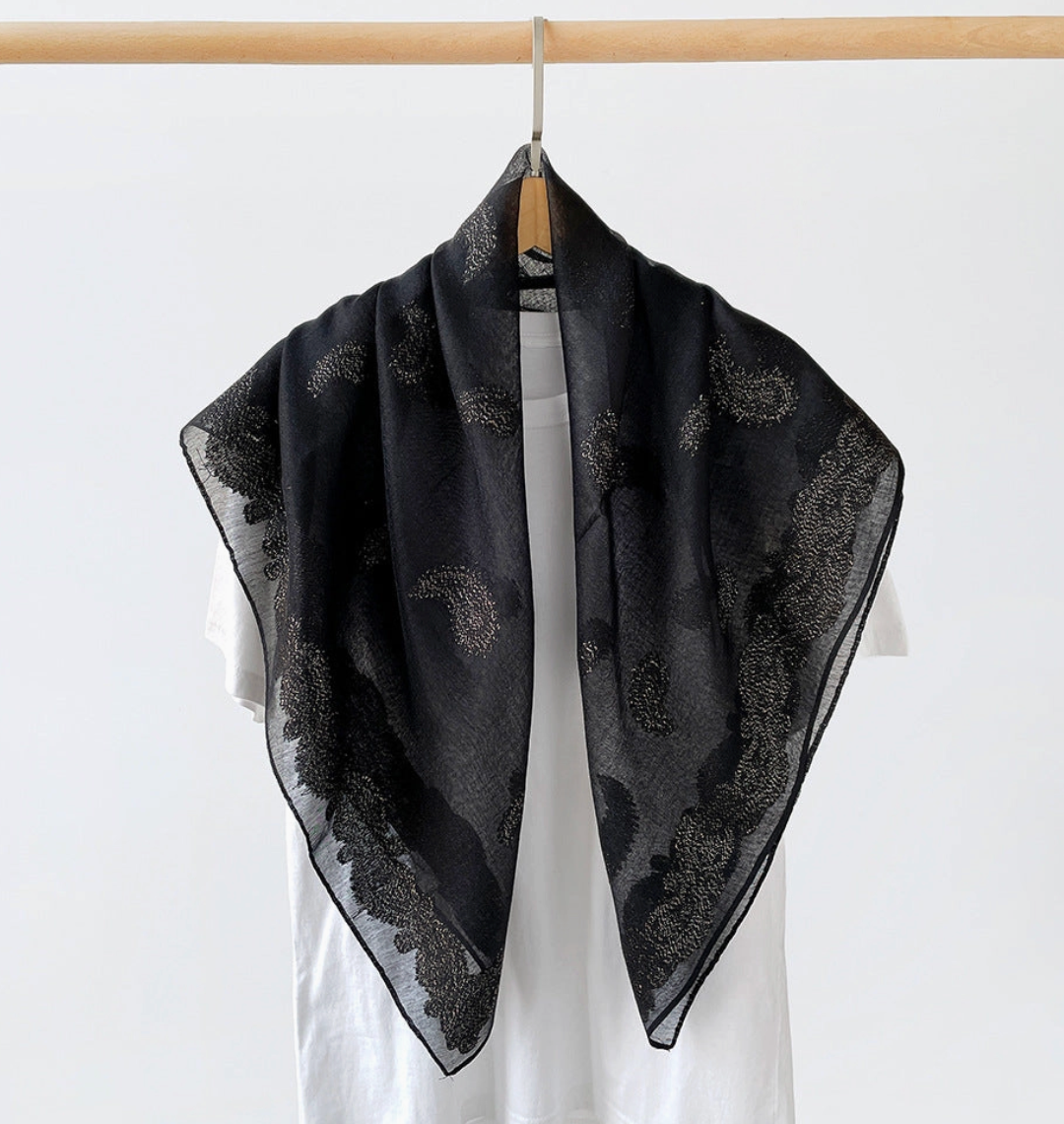 Burnout Paisley Satin Scarf - Black